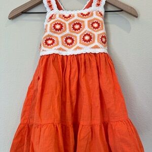 Haute Hippie Orange and White Crocheted Bodice Tiered Dress